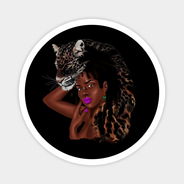 African Woman with Leopard Skin, African Tribal Art Magnet by logiamerch